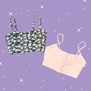 Garage Women’s Size Small Set of Two Summer Pastel Pink and Floral Crop Tops